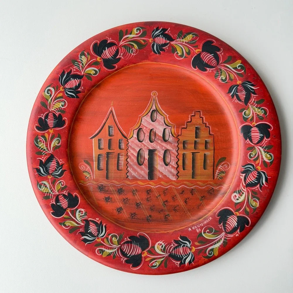 Vintage Hand Painted Rosemaling Wooden Plate Jo Sonja Norwegian 1986 Folk Art